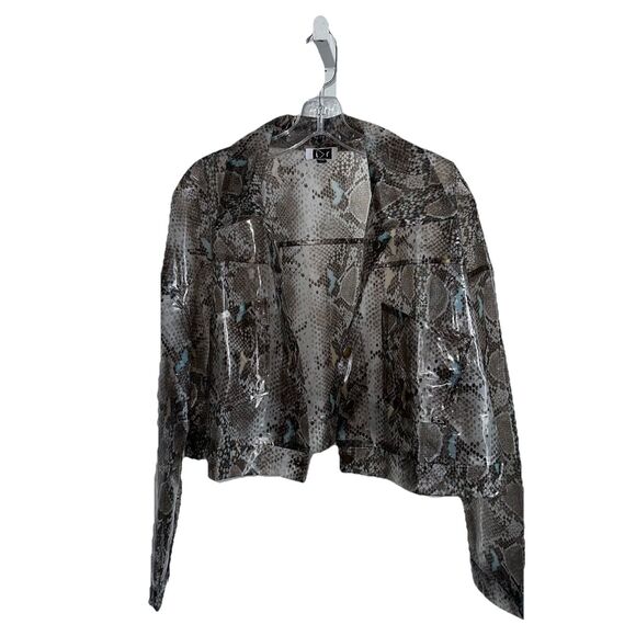 i r Plastic Polyurethane Cropped Jacket Plus Size 2XL Sheer Reptile Animal Print - Picture 4 of 11
